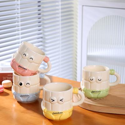 Smiley Face with Lid Cute Smiley Face Straw Cup Cartoon Set Ceramic Cup Couple Mug High Temperature Resistance Cup Gift