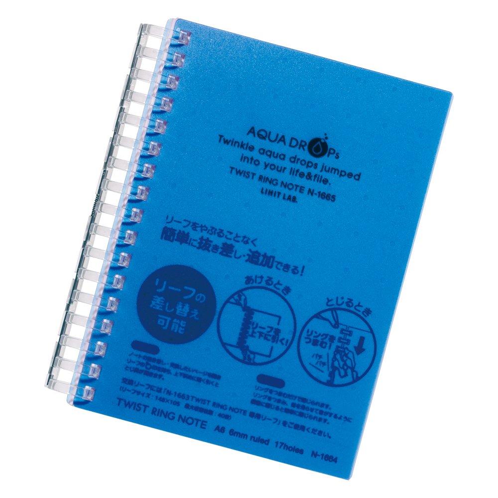 LIHIT LAB Twist 70 Pack of Notebook, A6, 17-Hole, Sheets, Blue, 10, N1665-8_10