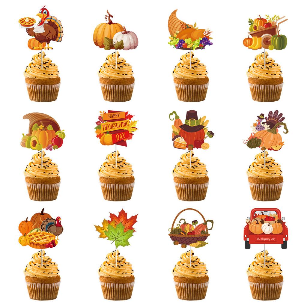 Thanksgiving Day Celebration Cake Paper Insert Flags Decoration Holiday For