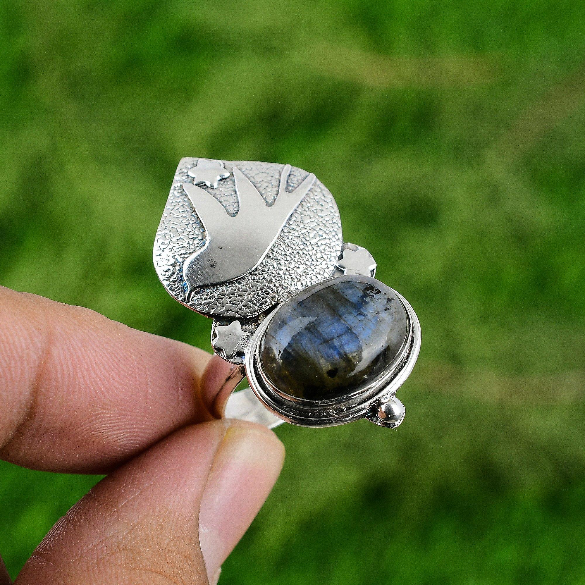 

Распродажа ко Дню женщин Кольцо из серебра 925 пробы с лабрадоритом и птицей Adjustable