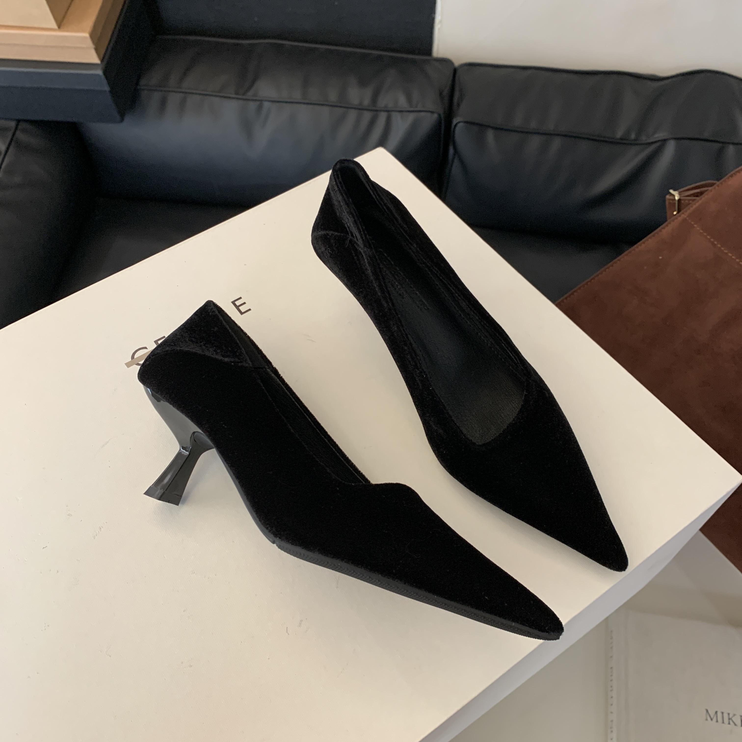 

Bailamos Autumn Pointed Toe Women Sexy Shallow Slip On Velvet Pumps Shoes Fashion Thin High Heel Ladies Elegant Dress Boat Shoes 35