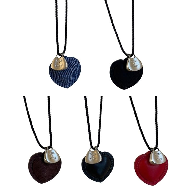 Retro Style Natural Fiber Cord Heart Charm Necklace Sophisticated Twine Chain Feminine Sweater Chain Accessory