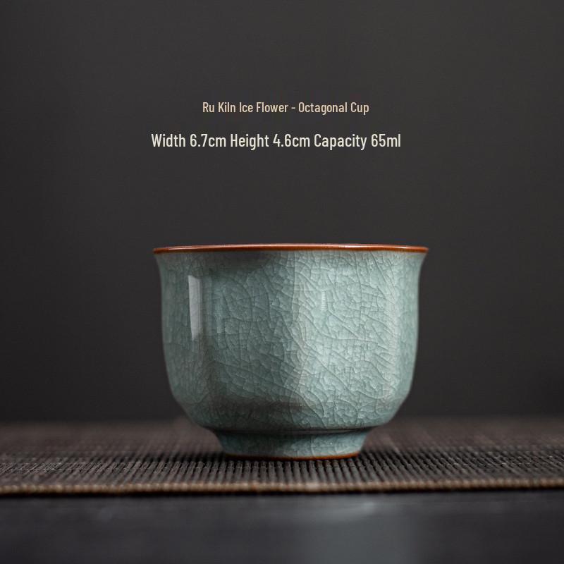 Ru Kiln Ice Flower Crackle Glaze Kung Fu Ceramic Tea Cup - Mastery in Personal Tea Tasting, Gift Box Included