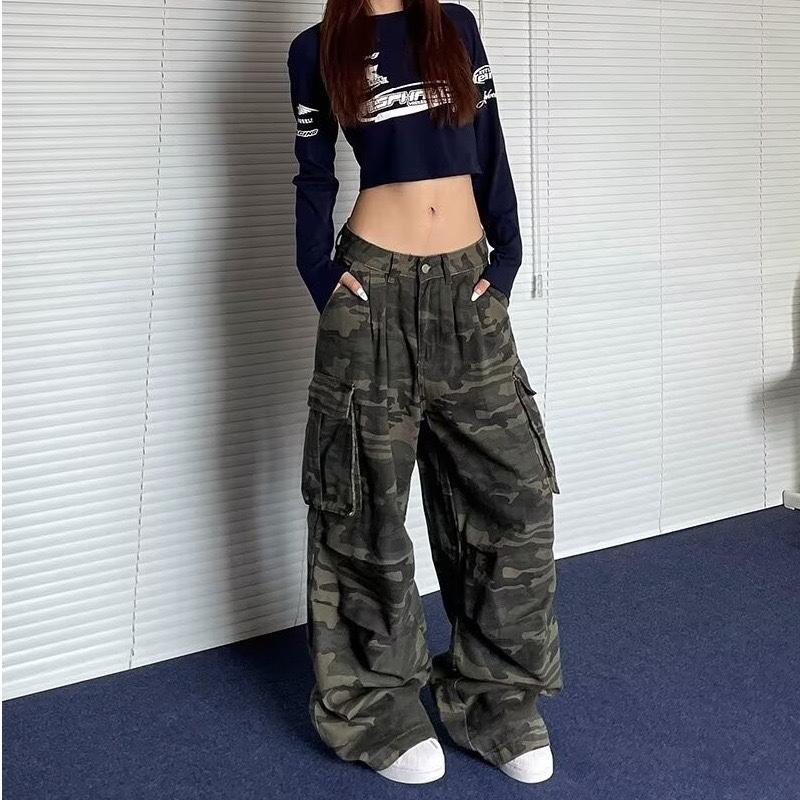 RogueWave Military Green Jeans High Waist Vintage Straight Baggy Y2K Denim Pants Hip Hop American Fashion Wide Leg Denim Trouser