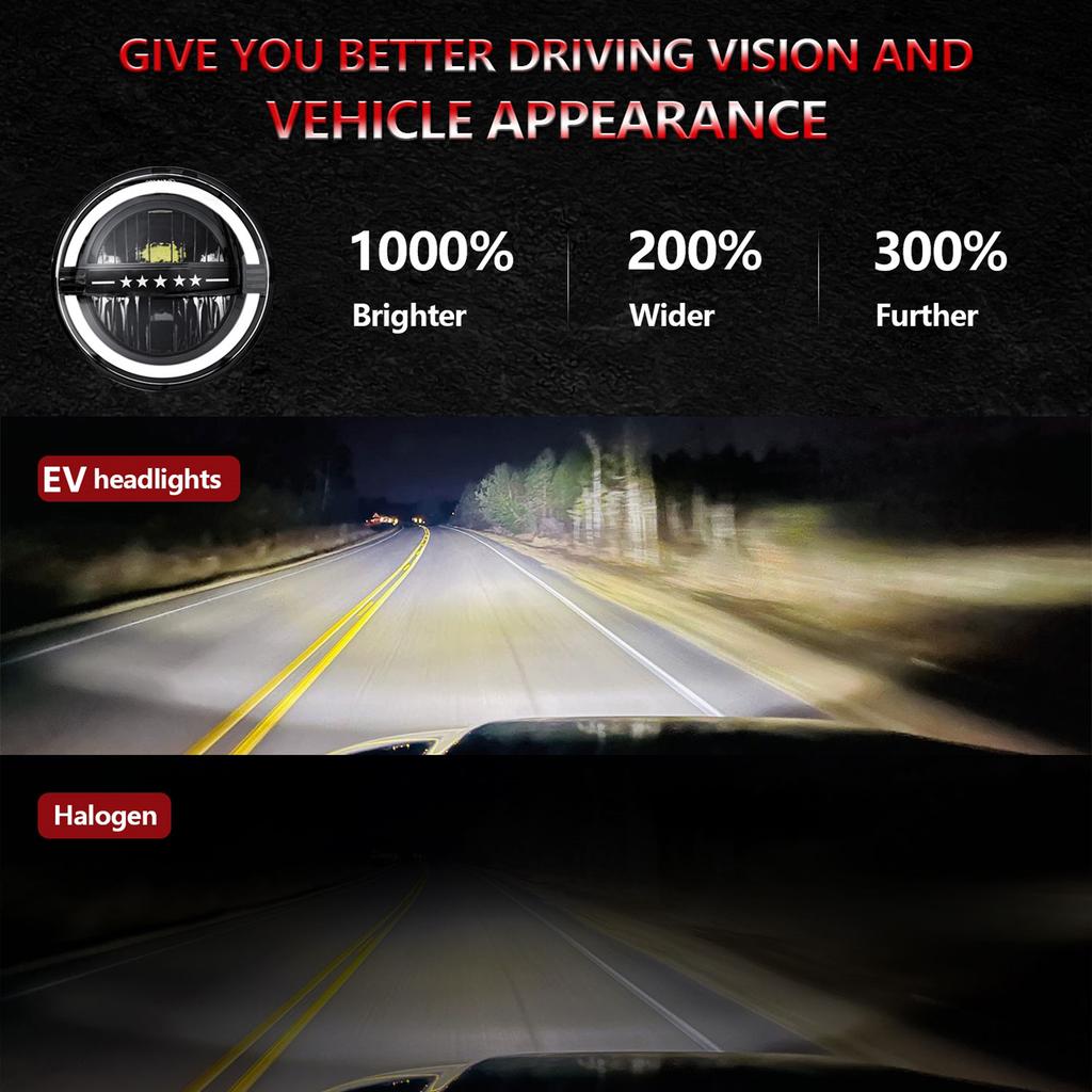 2 kusy kulatých LED světlometů, 7palcové světlomety s bílým dálkovým a potkávacím světlem, oranžovým směrovým světlem, DRL, pro automobily, nákladní automobily,