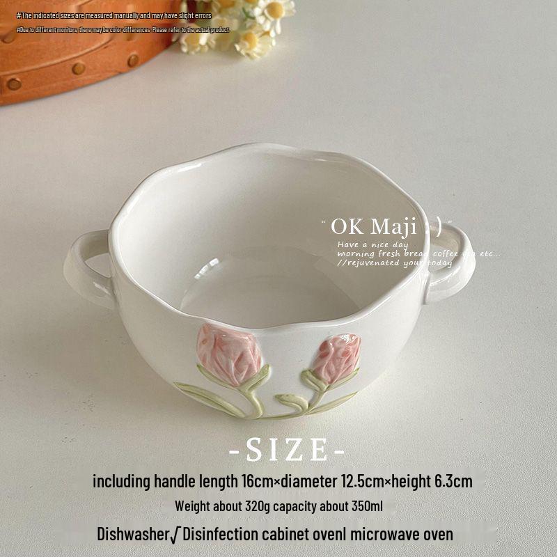 

Очаровательная керамическая миска с двумя ручками для лапши, риса, десерта, йогурта, салата - Идеальная домашняя посуда