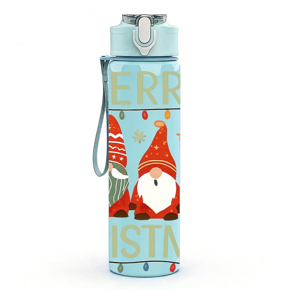 1PC Three Gnomes Merry Christmas Art 750ml Color Plastic Sports Water Bottle Leakproof Flip Straw Lid Suitable for Sports Office Home Use