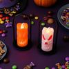 Halloween Home Decoration LED Flameless Pillar Candles, Spooky Face Handheld Candle Light, Battery Operated Flickering Fake Candles for Party