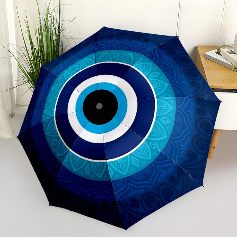 

1pc Blue Evil Eye Decor Automatic Umbrella - Stylish, Durable, with 8-Rib Manual Open Design, Elegant Black Handleyy250920194