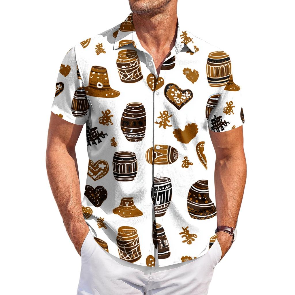 Herren Casual Kurzarm Hemd mit Knöpfen Oktoberfest Bierfest Aufdruck Leicht Atmungsaktiv Sommerhemd