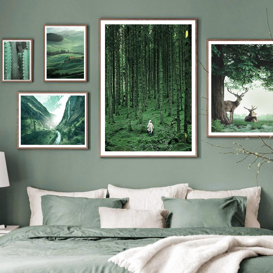 Tiger Deer Wald Berg Gras Kaktus Wand Kunst Leinwand Malerei Nordic Poster Und Drucke Wand Bilder Für Wohnzimmer Dekor