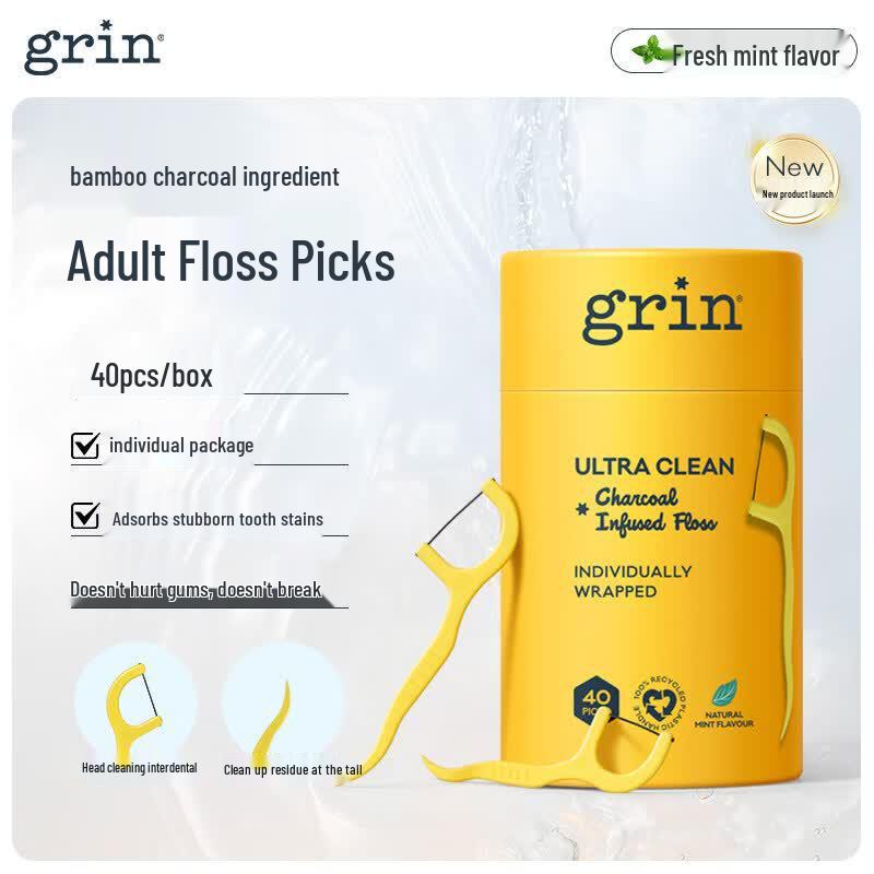 Grin Mint Bamboo Charcoal Dental Floss Picks