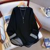 Plus Size Velvet Patchwork Long Sleeve Top: Korean Style Color Block, Slimming, Warm Base Layer for Autumn/Winter