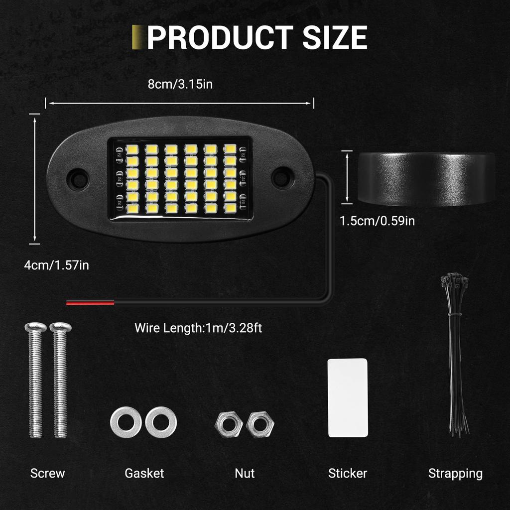 Hovano 4 Pods White Rock Light 6000K Pure White 36 LED SMD Chip Super