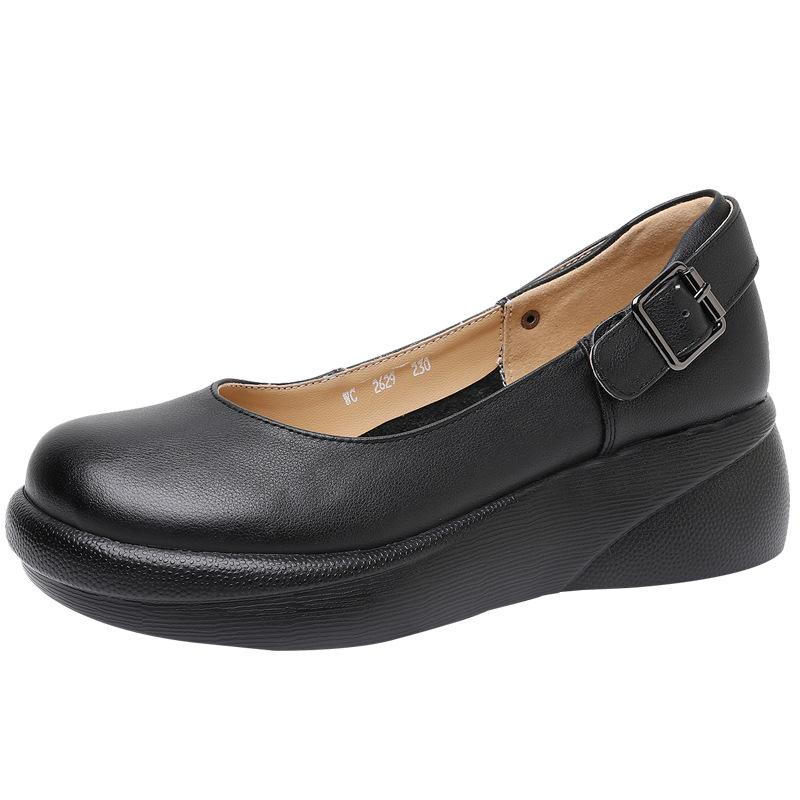 GKTINOO 2025 New Spring Autumn New British Style Genuine Leather Shoes Thick soled Wedges Shoes Soft soled Slip On Women's Shoes