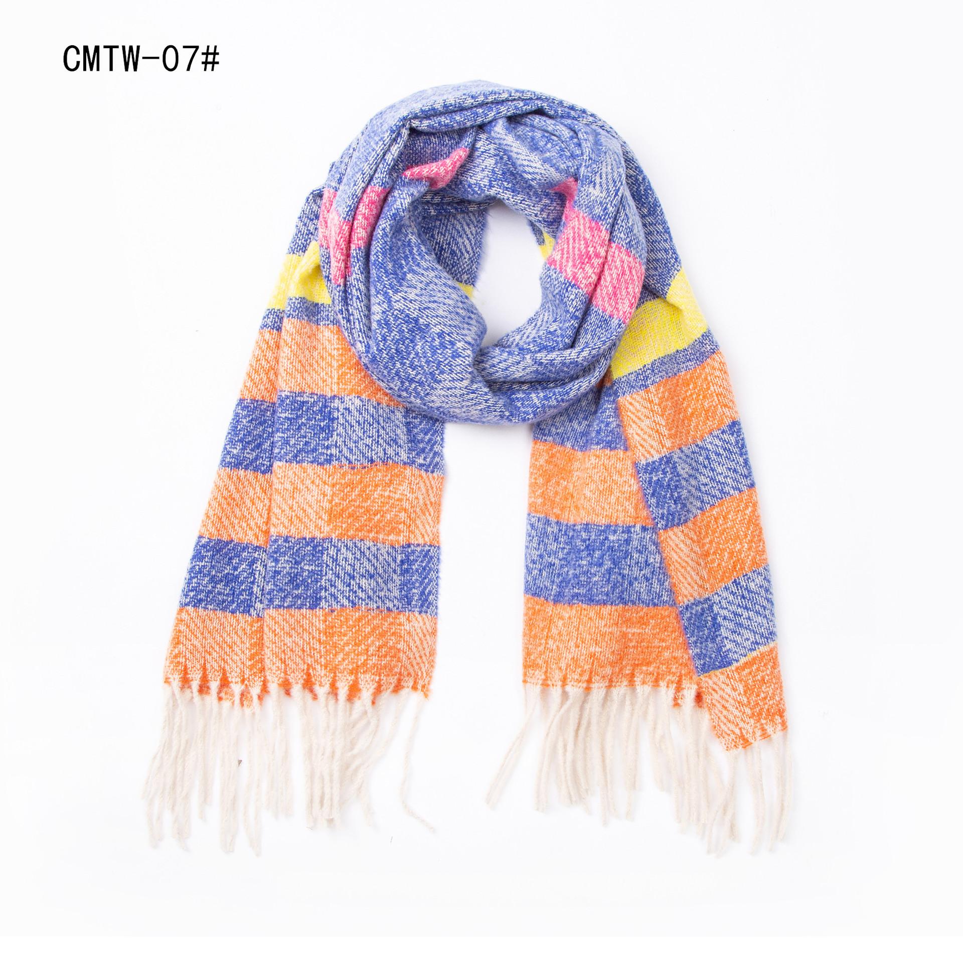 

Осенне-зимний мужской полосатый шарф с бахромой, женская теплая шаль синий/оранжевый
