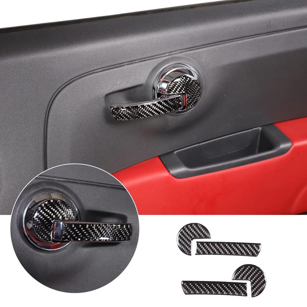 Hcilloend Carbon Fiber Door Handle Covers for New Fiat 500 Set of 4 Luxury Carbon Fiber Interior Steering Wheel and Easy Interior Custom Car Supplies