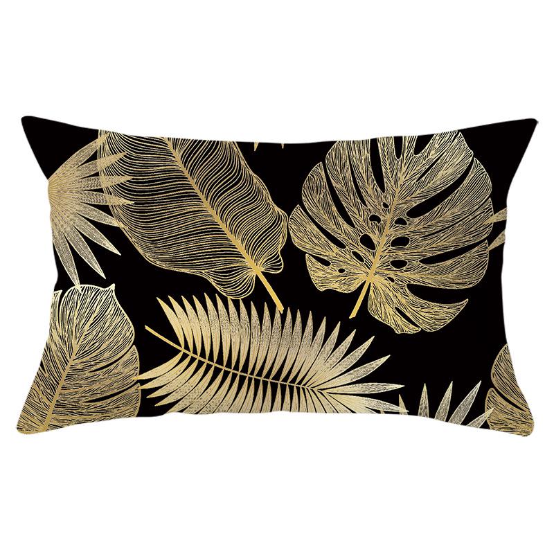 Black Gold Plant Series Waist Pillowcase Peach Skin Printed Sofa Pillowcase Home Fabric Supplies Pillowcase
