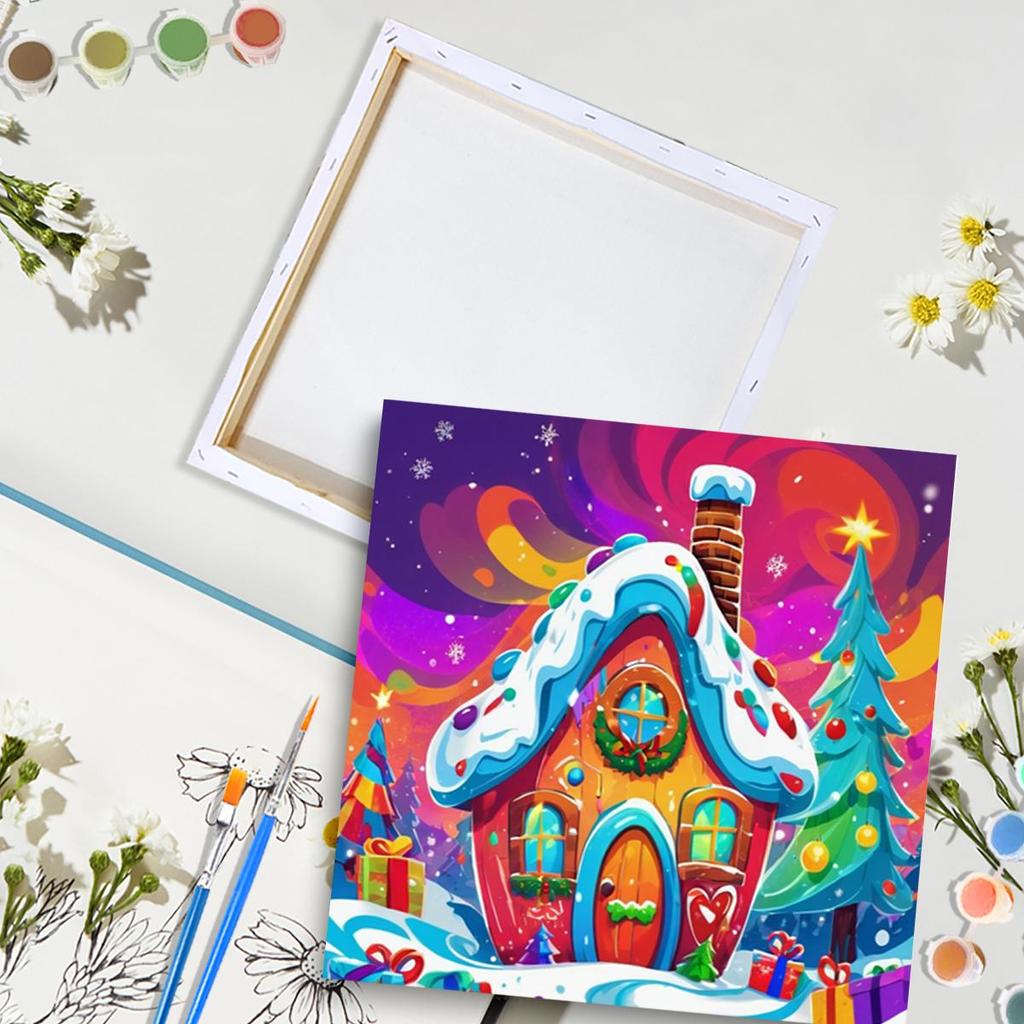 RUOPOTY Christmas Snowhouse Framed Paint By Numbers Kit For Beginner Starter Kits Acrylic Paint Canvas Drawings For Adults Picture On Numbers For Home