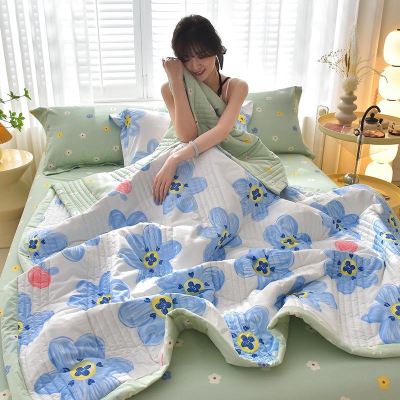 Machine Washable Summer Quilt Single Double Kids Adult Air Condition Thin Blanket Washed Cotton Patchwork Comforter