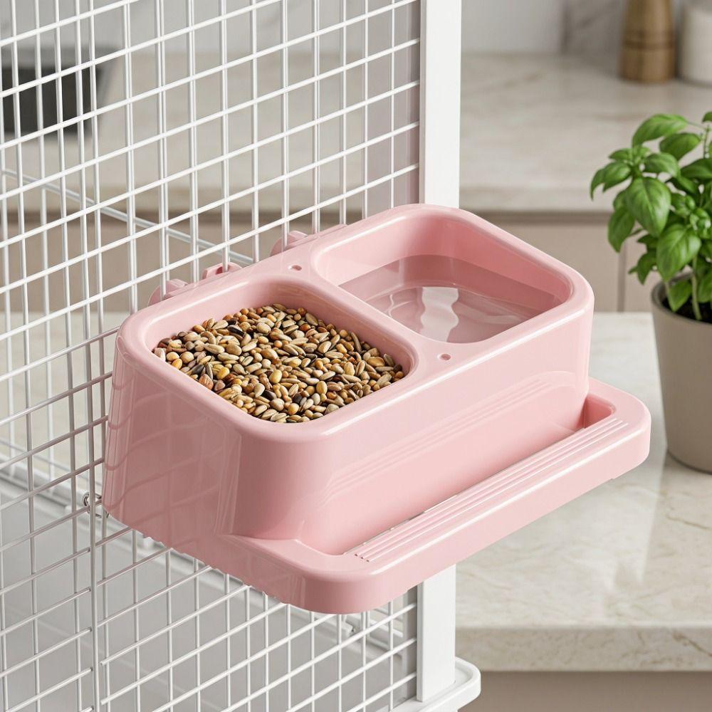 Double Bowl Parrot Splash Proof Feeder Splash Proof Large Capacity Bird Feeding Water Box Transparent with Stand Stick