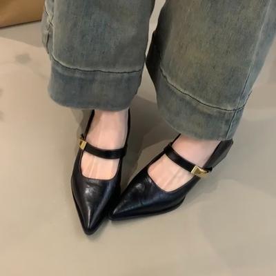 Una palabra con zapatos pequeños de cuero, temperamento de trabajo simple y versátil para mujer, zapatos de vestir, punta fina, boca poco profunda, zapatos Mary Jane