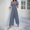 Women's Square Neck Puff Sleeve Wide Leg Printed Jumpsuit