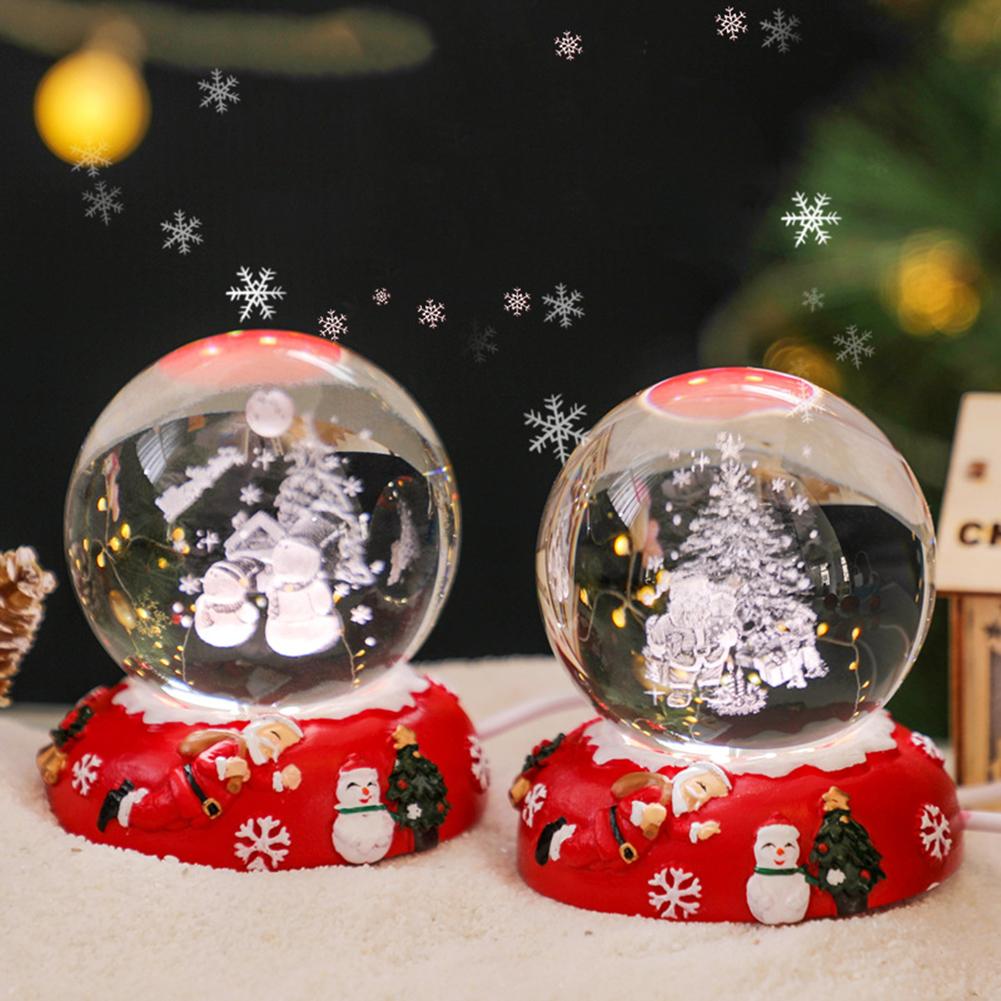 Christmas Crystals Ball Desk Ornament Bedroom Ornament Decoration Photo Frame Handmade Glass Bedside Sleep Light Christmas Gifts