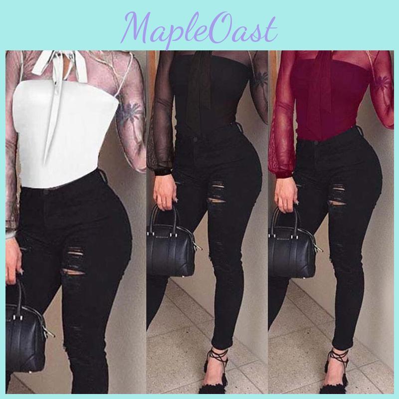 Long Sleeve Women Sexy Stretch Bodycon Bodysuit Tops Casual Leotard Plain Shirt