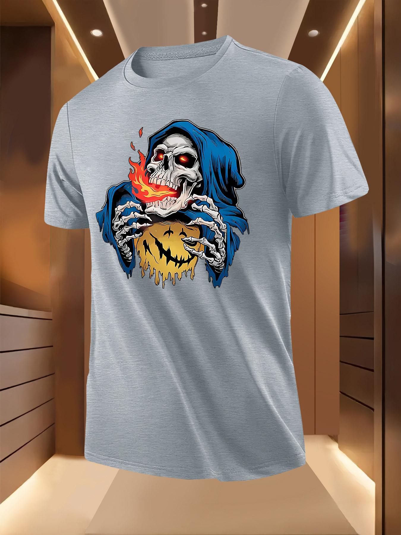 Flame Skull Graphic Tshirt - Breathable Lightweight Polye... XL