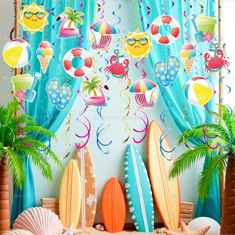 Sunny Beach Theme Spiral Hanging Decorations Hawaiian Party Streamers Birthday Events
