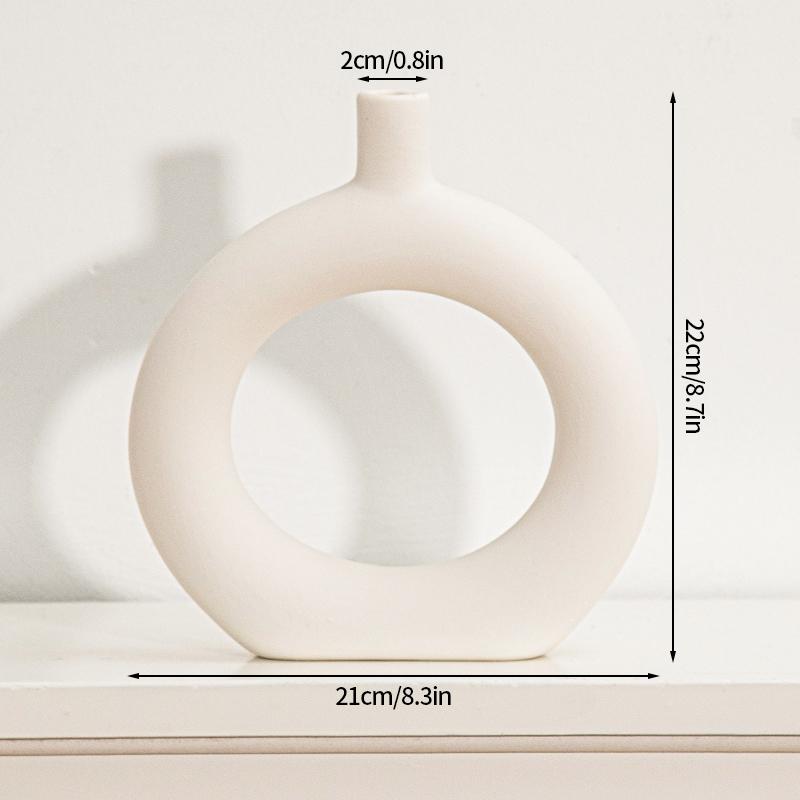 INS Ceramic Vase White Nordic Vase Circular Hollow Ceramic Donuts Flower Pot Decorative Dry Flower Vases Living Room Decoration