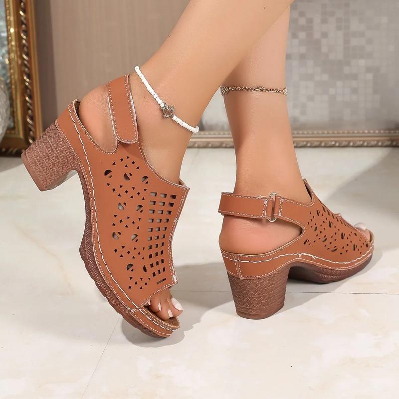 Fashion Retro Large Size Women's Sandals Thick Heel Roman Style Slip-On Shoes PU Leather Rubber Sole Comfortable Sandale Femme