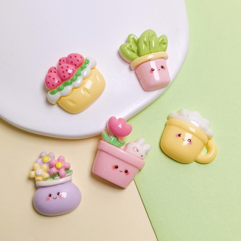 Kawaii Cartoon Potted Plant 24x20mm Cute Flower Pot Cabochons 100Pcs Assorted Cute Mini Potted Toys