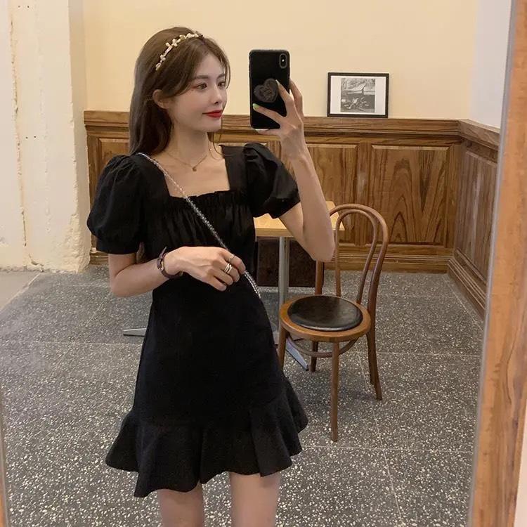 Fashion Elegant Women A-Line Dress Summer Mini Sundress Short Sleeve Casual Solid Color Robe Ruffled Beach Vestidos