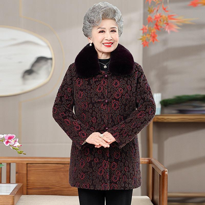 

Пальто зимнее шерстяное для пожилой женщины, плюшевое утолщенное, новая одежда для бабушки, осенне-зимнее шерстяное пальто, одежда для мамы 5XL [recommended 150-80kg] фиолетовый