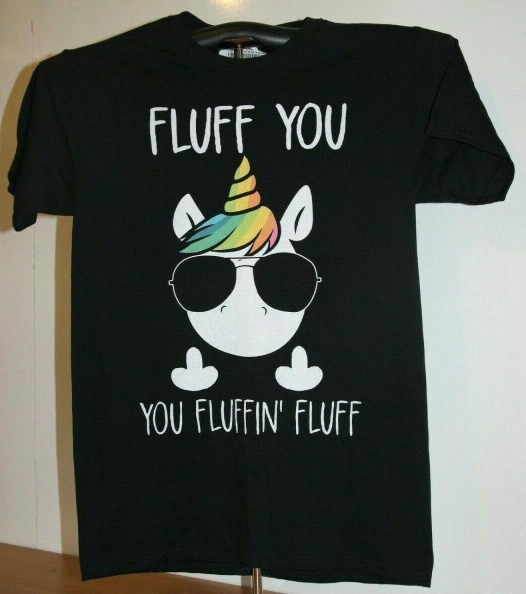 FLUFF YOU YOU FLUFFIN FLUFF Rainbow Sassy Unicorn 100% Cotton T-shirt Mens Tees Top Small, Black XL