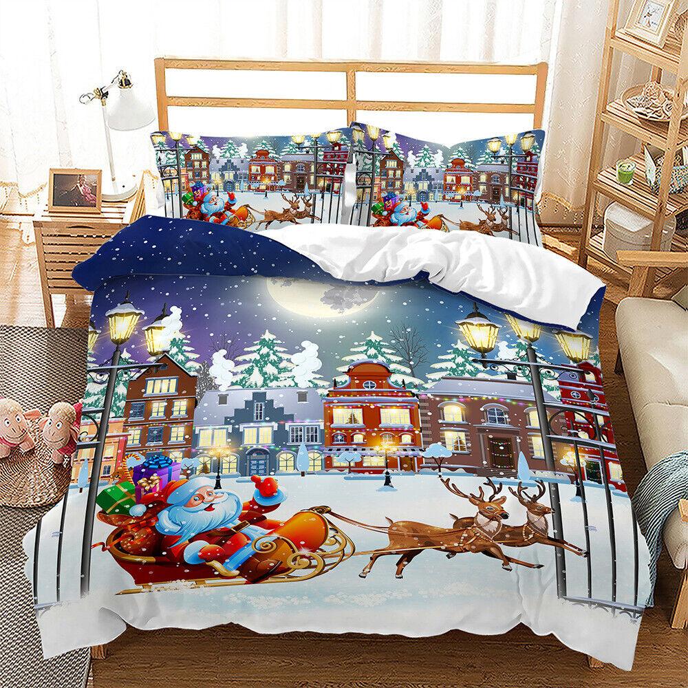 Weihnachtskollektion Bedruckte dreiteilige Bettwäsche Kissenbezug Bettbezug