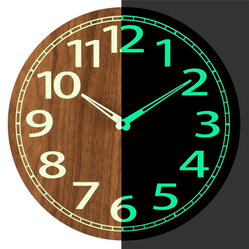 Wooden Glow In The Dark Clock, 12 Inch Silent Non-Ticking, Energy-Absorbing Luminous Wall Clock For Bedroom Living Room-A87Q