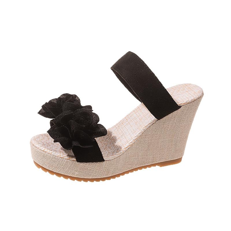 

2025 лето новые цветочные толстоподошвенные тапочки большого размера повседневные и удобные для улицы крутые тапочки женские 42 чёрный