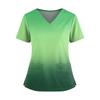 Women's Fashionable Printed V Neck Double Pocket Short Sleeved Shirt With Slit Hem Uniform And Worker Top