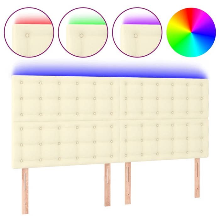 Tête de lit - MAISON EXCLUSIVE - 200 x 5 x 118/128 cm - Similicuir crème - LED intégrée - Hauteur réglable