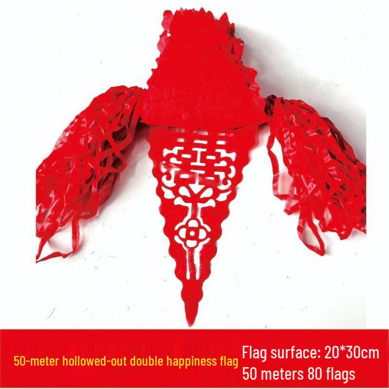 Wedding Red Double Happiness Bunting: Triangular Flags for Outdoor Decoration