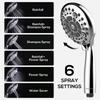 6 Functions High Pressure Chrome Water Saving Shower Mist Spray Bath Handheld Shower Head with Bracket and Hose for Bathroom