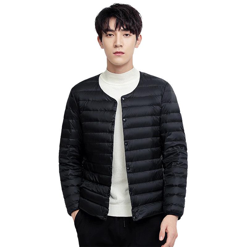 Men's Autumn and Winter Trend Light White Duck Down Jacket Short Round Neck Inside and Outside Thermal Top