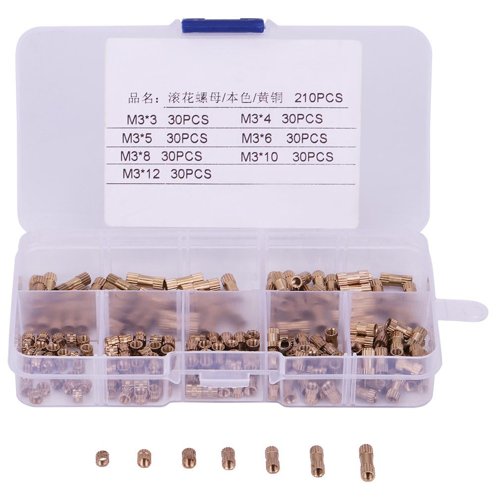 210pcs M3 Brass Cylinder Knurled Threaded Round Insert Embedded Nuts