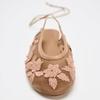 Mesh Embroidery Ballet Flats for Women Fashion Breathable Elegant Flat Sandal Round Toe Lace-Up Hollow   Shoe Pumps