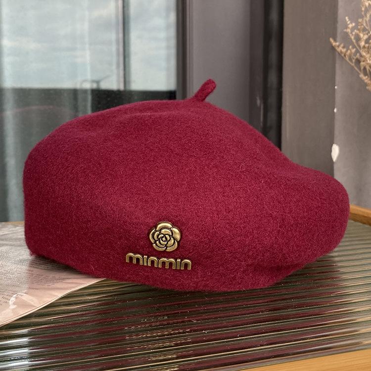Wool Beret Women'S Versatile Face Small Three-Dimensional Stylish Bud Hat Japanese Literary And Artistic Painter Hat
