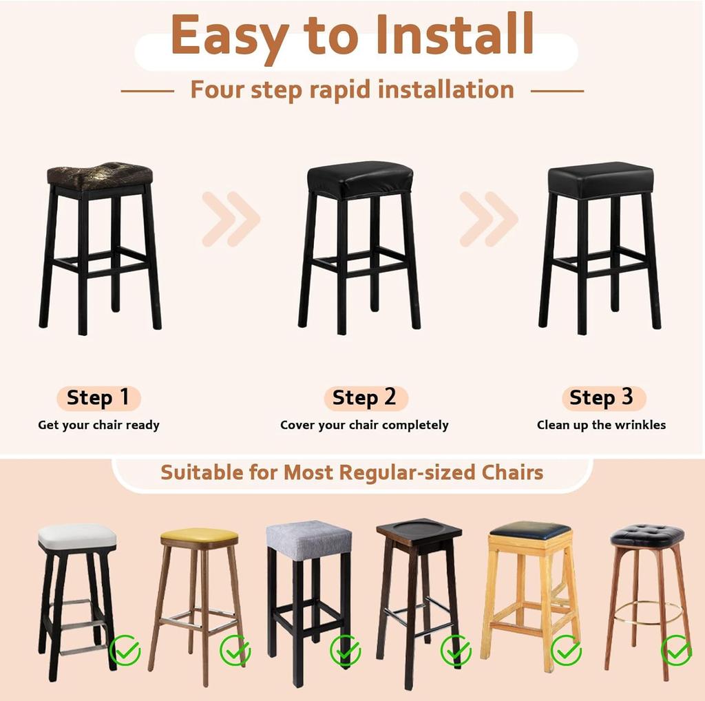 PU Leather Bar Stool Covers Rectangular 100% Waterproof Oilproof Stool Covers Thicker Leather Saddle Stools Slipcover
