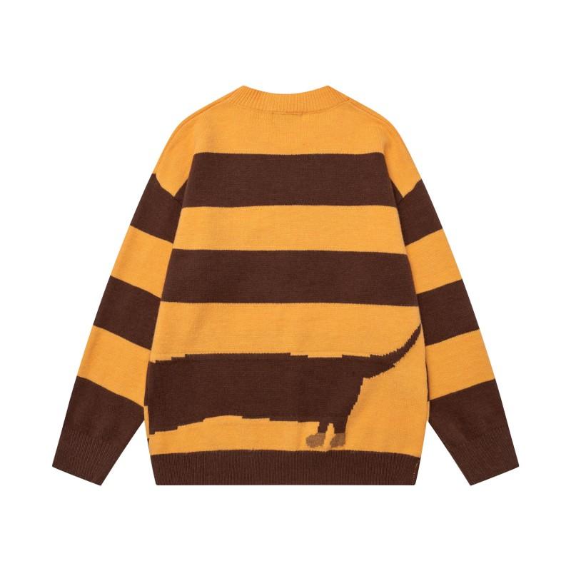 American Retro Cute Dachshund Color Block Crewneck Sweater Unisex Casual Top